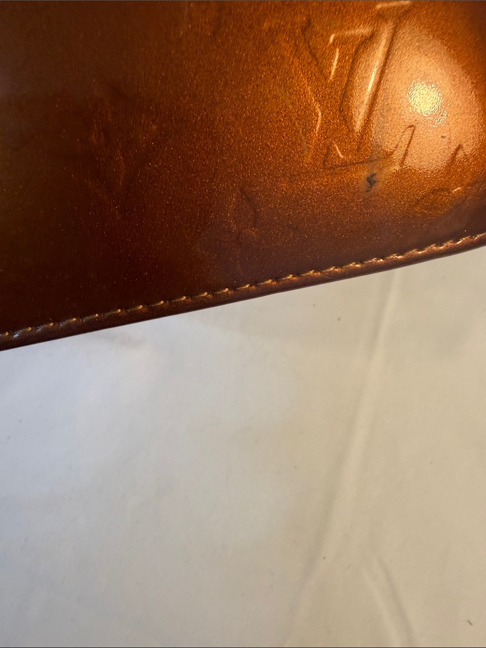 PROJECT Louis Vuitton Brown Vernis Patent Monogram Triangle Satchel - Picture 14 of 14
